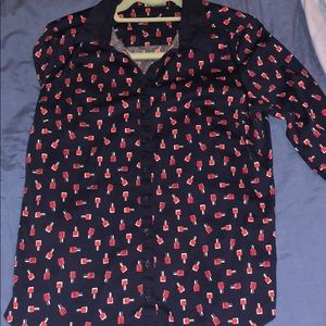 Navy blue nail polish print button down shirt